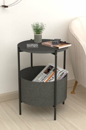 SNS Home - Salontafel - Salontafel met Grote Tas - Krantenhouder - Boekenplank - Bloempot - Bijzettafel met Opbergruimte - Antraciet - Rond - 60x43x43 - Afbeelding 5