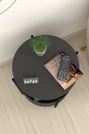 SNS Home - Salontafel - Salontafel met Grote Tas - Krantenhouder - Boekenplank - Bloempot - Bijzettafel met Opbergruimte - Antraciet - Rond - 60x43x43 - Afbeelding 7