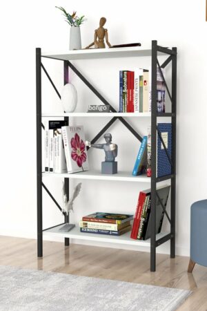 Decoratieve Boekenkast met 4 Planken - Metalen Boekenkast - 66 x 34 x 121 cm - Wit - 4 Planken - Afbeelding 9