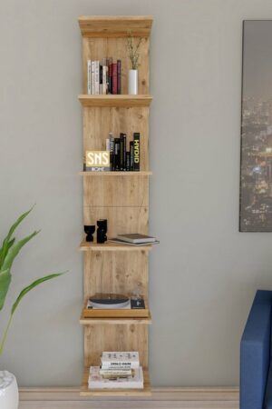 Wandmontage Boekenkast - Wandplank - Decoratieve Plank - Esthetisch Ontwerp - Pijnboom/Grenen - 180 x 35 x 30 cm - 6 Planken - Afbeelding 5