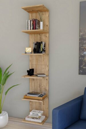 Wandmontage Boekenkast - Wandplank - Decoratieve Plank - Esthetisch Ontwerp - Pijnboom/Grenen - 180 x 35 x 30 cm - 6 Planken - Afbeelding 3