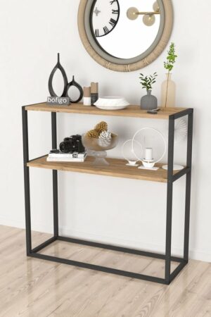 SNS Home - Metaal Leg Dressoir - Decoratieve Plank Dresuar - Console Metaal - Dressoir - Pijnboom - 2 Vakken - Industrieel - 90x90x33,5 cm - Afbeelding 12