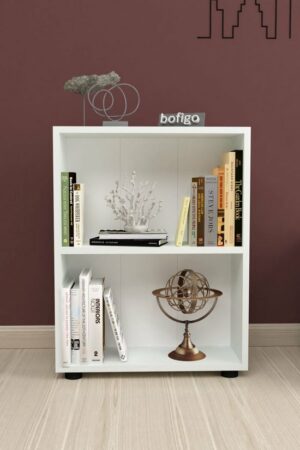 SNS Home - 13-05 - Decoratieve Boekenkast - Boekenkast met 2 Planken - Moderne Spaanplaat Boekenkast - Houten Boekenkast - Wit - Afbeelding 17