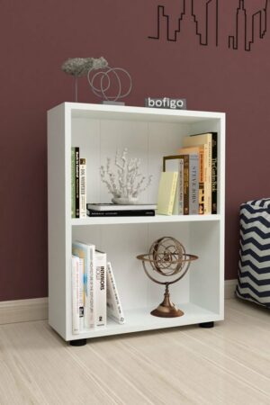 SNS Home - 13-05 - Decoratieve Boekenkast - Boekenkast met 2 Planken - Moderne Spaanplaat Boekenkast - Houten Boekenkast - Wit - Afbeelding 18