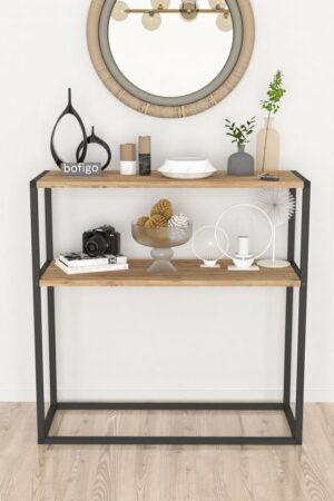 SNS Home - Metaal Leg Dressoir - Decoratieve Plank Dresuar - Console Metaal - Dressoir - Pijnboom - 2 Vakken - Industrieel - 90x90x33,5 cm - Afbeelding 16