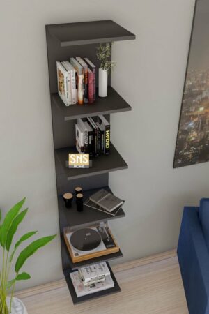 Wandmontage Boekenkast - Wandplank - Decoratieve Plank - Esthetisch Ontwerp - Antraciet - 180 x 35 x 30 cm - 6 Planken - Afbeelding 3