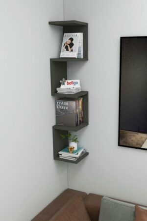SNS Home - Wandrek - ZigZag - Design Boekenkast - Hoekkast Zigzag Boekenkast - Hoek Boekenkast - Wandplank - Decoratieve Plank - 5 Planken - 5 Secties - Antraciet - Afbeelding 15