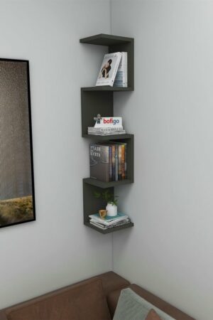 SNS Home - Wandrek - ZigZag - Design Boekenkast - Hoekkast Zigzag Boekenkast - Hoek Boekenkast - Wandplank - Decoratieve Plank - 5 Planken - 5 Secties - Antraciet - Afbeelding 16