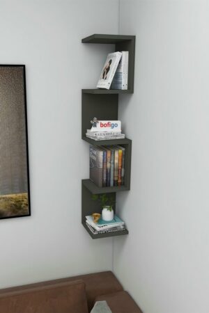 SNS Home - Wandrek - ZigZag - Design Boekenkast - Hoekkast Zigzag Boekenkast - Hoek Boekenkast - Wandplank - Decoratieve Plank - 5 Planken - 5 Secties - Antraciet - Afbeelding 19