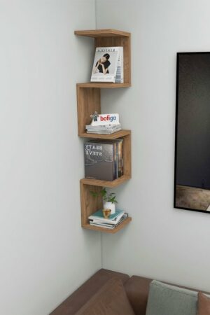 SNS Home - Wandrek - ZigZag - Design Boekenkast - Hoekkast Zigzag Boekenkast - Hoek Boekenkast - Wandplank - Decoratieve Plank - 5 Planken - 5 Secties - Pijnboom - Afbeelding 16