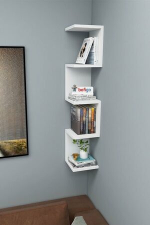 SNS Home - Wandrek - ZigZag - Design Boekenkast - Hoekkast Zigzag Boekenkast - Hoek Boekenkast - Wandplank - Decoratieve Plank - 5 Planken - 5 Secties - Wit - Afbeelding 13