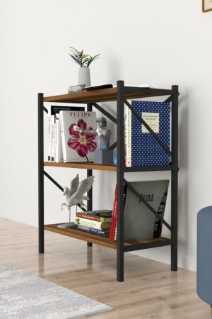 Decoratieve Boekenkast met 3 Planken - Metalen Boekenkast - 66 x 34 x 85 cm - Okkernoot - Afbeelding 15