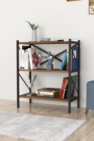 Decoratieve Boekenkast met 3 Planken - Metalen Boekenkast - 66 x 34 x 85 cm - Okkernoot - Afbeelding 19