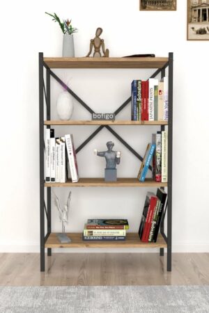 Decoratieve Boekenkast met 4 Planken - Metalen Boekenkast - 66 x 34 x 121 cm - Pijnboom - 4 Planken - Afbeelding 6