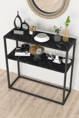 SNS Home - Metaal Leg Dressoir - Decoratieve Plank Dressoir - Console Metaal - Dressoir - Marmer en Zwart - 2 Vakken - Industrieel - 90x90x33,5 cm - Afbeelding 15