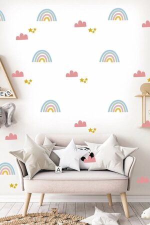 Cute Babies - Muursticker Kinderkamer - Muursticker Regenboog Patroon - Muursticker Wolken Patroon - Muursticker Ster Patroon - Cadeau Pasgeboren Baby - Welkomstgeschenk - 120 stuks - 100 x 200 cm - Afbeelding 14