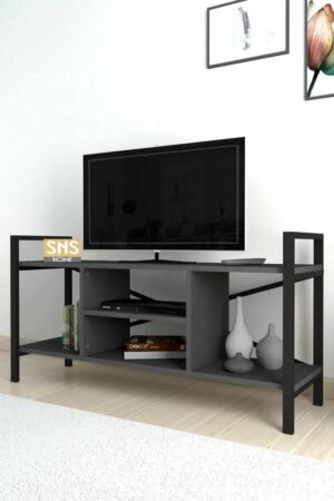 Tv Meubel Met Plank - Tv Meubel - Televisie Meubel - Tv Meubel Hout - Tv Kasten - Antraciet - 120x61x35 cm - Afbeelding 4