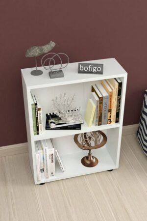 SNS Home - 13-05 - Decoratieve Boekenkast - Boekenkast met 2 Planken - Moderne Spaanplaat Boekenkast - Houten Boekenkast - Wit - Afbeelding 9