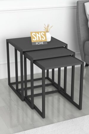 SNS Home - Set van 3 Coffee Tables Metal - Salontafel - Bijzettafel - Set van 3 Coffee Metalen Nesttafel - Antraciet - Afbeelding 4