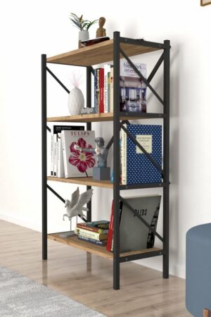 Decoratieve Boekenkast met 4 Planken - Metalen Boekenkast - 66 x 34 x 121 cm - Pijnboom - 4 Planken - Afbeelding 7