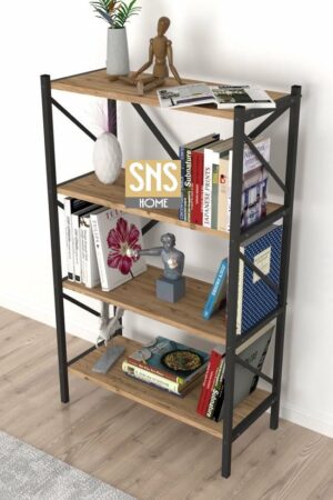 Decoratieve Boekenkast met 4 Planken - Metalen Boekenkast - 66 x 34 x 121 cm - Pijnboom - 4 Planken - Afbeelding 24