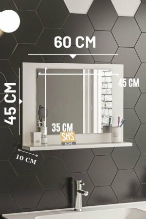 SNS Home / 60 x 45 cm / Modena Badkamerplank / Wastafelplank / Plank met Spiegel / Badkamerspiegel / Wit - Afbeelding 3