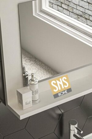 SNS Home / 60 x 45 cm / Modena Badkamerplank / Wastafelplank / Plank met Spiegel / Badkamerspiegel / Wit - Afbeelding 4