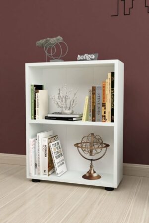 SNS Home - 13-05 - Decoratieve Boekenkast - Boekenkast met 2 Planken - Moderne Spaanplaat Boekenkast - Houten Boekenkast - Wit - Afbeelding 12