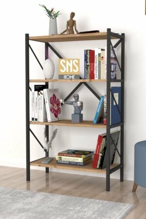 Decoratieve Boekenkast met 4 Planken - Metalen Boekenkast - 66 x 34 x 121 cm - Pijnboom - 4 Planken - Afbeelding 4