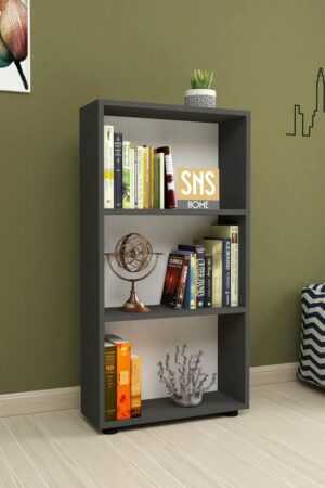 SNS Home - Boekenkast/ Rek - Antraciet - 56 cm Breed - Decoratieve Boekenplank met 3 Planken - Moderne Boekenkast - Afbeelding 3