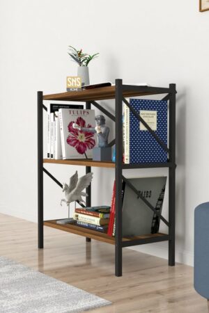 Decoratieve Boekenkast met 3 Planken - Metalen Boekenkast - 66 x 34 x 85 cm - Okkernoot - Afbeelding 3