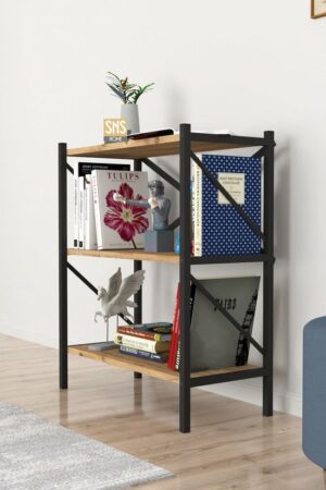 SNS Home - Decoratieve Boekenkast met 3 Planken - Metalen Boekenkast - 66 x 34 x 85 cm - Pijnboom - Afbeelding 3