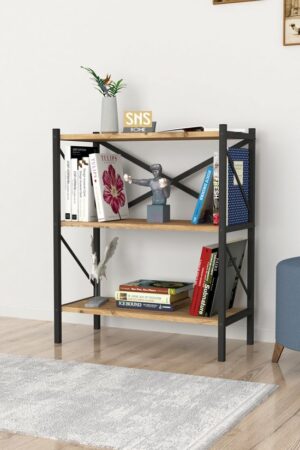 SNS Home - Decoratieve Boekenkast met 3 Planken - Metalen Boekenkast - 66 x 34 x 85 cm - Pijnboom - Afbeelding 5