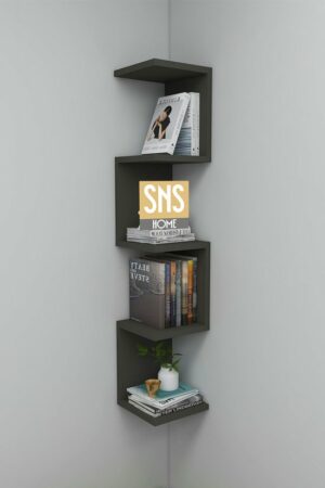 SNS Home - Wandrek - ZigZag - Design Boekenkast - Hoekkast Zigzag Boekenkast - Hoek Boekenkast - Wandplank - Decoratieve Plank - 5 Planken - 5 Secties - Antraciet - Afbeelding 3