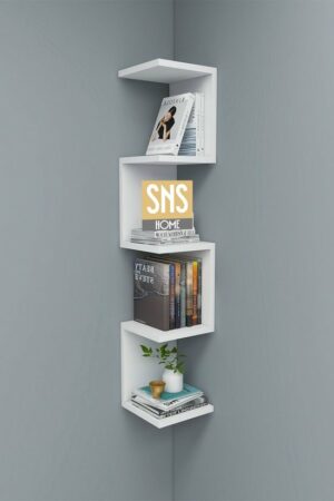 SNS Home - Wandrek - ZigZag - Design Boekenkast - Hoekkast Zigzag Boekenkast - Hoek Boekenkast - Wandplank - Decoratieve Plank - 5 Planken - 5 Secties - Wit - Afbeelding 3