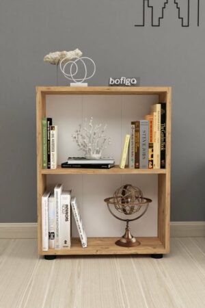 SNS Home - 13-05 - Decoratieve Boekenkast - Boekenkast met 2 Planken - Moderne Spaanplaat Boekenkast - Houten Boekenkast - Pijnboom - Afbeelding 10