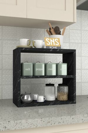 SNS Home - 13-01, 3 Tier Kruidenrek - 3 Tier Aanrechtblad - Kruidenhouder 3 Tier - Kruidenrek - Kruidenopberger - Kruidenopslag - Marmer en Zwart - 43,5x20x40 cm. - Afbeelding 3