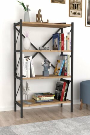 Decoratieve Boekenkast met 4 Planken - Metalen Boekenkast - 66 x 34 x 121 cm - Pijnboom - 4 Planken - Afbeelding 8