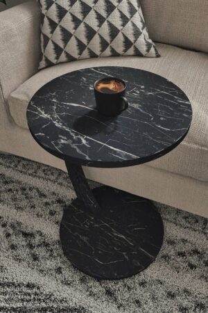 Wiel C Tafel - Banktafel - 17-03 - Bijzettafel - Nesttafel - Servicetafel - Zwart en Marmer - Afbeelding 11