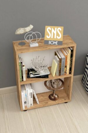 SNS Home - 13-05 - Decoratieve Boekenkast - Boekenkast met 2 Planken - Moderne Spaanplaat Boekenkast - Houten Boekenkast - Pijnboom - Afbeelding 3
