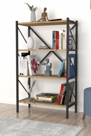 Decoratieve Boekenkast met 4 Planken - Metalen Boekenkast - 66 x 34 x 121 cm - Pijnboom - 4 Planken - Afbeelding 10
