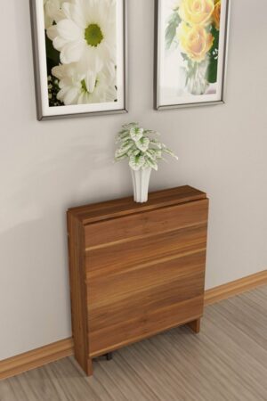 SNS Home – Praktische Tafel – Eettafel – Eettafel Uitschuifbaar – Opvouwbaar – Flamingo – 134 x 60 x 72 cm – Donker Walnoot - MDF Bruine Tafel - Afbeelding 12