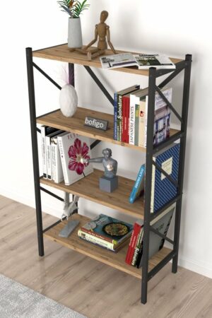Decoratieve Boekenkast met 4 Planken - Metalen Boekenkast - 66 x 34 x 121 cm - Pijnboom - 4 Planken - Afbeelding 11