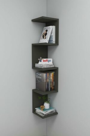 SNS Home - Wandrek - ZigZag - Design Boekenkast - Hoekkast Zigzag Boekenkast - Hoek Boekenkast - Wandplank - Decoratieve Plank - 5 Planken - 5 Secties - Antraciet - Afbeelding 10