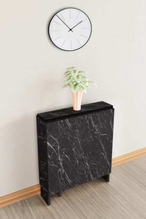 Praktische Tafel – Eettafel – Eettafel uitschuifbaar – Opvouwbaar – Flamingo – 134 x 60 x 72 cm – Zwart en Marmer - Afbeelding 3