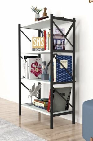 Decoratieve Boekenkast met 4 Planken - Metalen Boekenkast - 66 x 34 x 121 cm - Wit - 4 Planken - Afbeelding 19