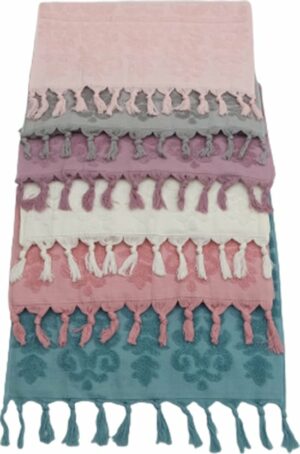 Bersay Met Franjes Handdoek - Haarhanddoek - Badhanddoeken – 100% Katoenen - 6 Stuks - 6 Kleuren - 50x90 cm - Afbeelding 9