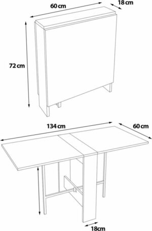 SNS Home – Praktische Tafel – Eettafel – Eettafel Uitschuifbaar – Opvouwbaar – Flamingo – 134 x 60 x 72 cm – Donker Walnoot - MDF Bruine Tafel - Afbeelding 11