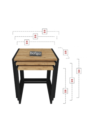 SNS Home - Set van 3 Coffee Tables Metal - Salontafel - Bijzettafel - Set van 3 Coffee Metalen Nesttafel - Pijnboom - Afbeelding 15