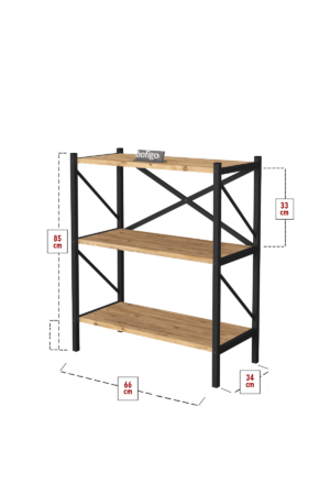 SNS Home - Decoratieve Boekenkast met 3 Planken - Metalen Boekenkast - 66 x 34 x 85 cm - Pijnboom - Afbeelding 12